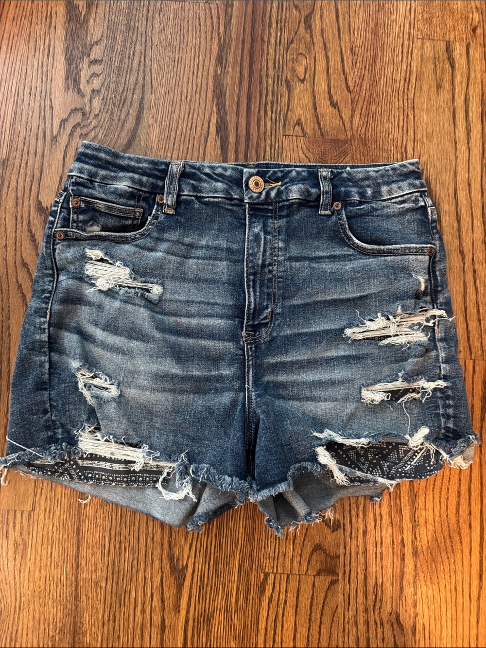 American Eagle Outfitters Distressed Dark Blue Denim Shorts